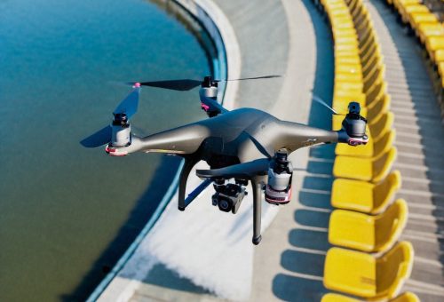 Drone,Cleaning,Seats,On,Stadion,By,Water